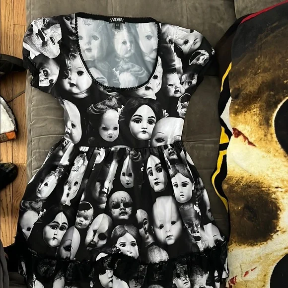 WIDOW Black and White Doll Print Dress - Picture 1 of 1
